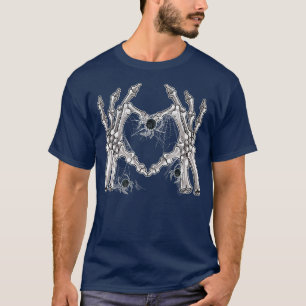 Camiseta Skeleton Sinal de Mão Coração Ossos Costume Engraç