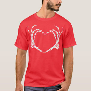 Camiseta Skeleton Sinal de Mão Coração Ossos Costume Engraç