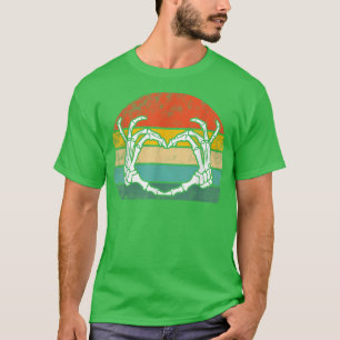 Camiseta Skeleton Sinal de Mão Coração Ossos Costume Engraç