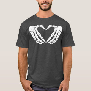 Camiseta Skeleton Sinal de Mão Coração Ossos Costume Engraç