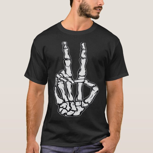 Camiseta Skeleton Sinal de Paz Mão Vitória de Paz Skeleton  (Frente)