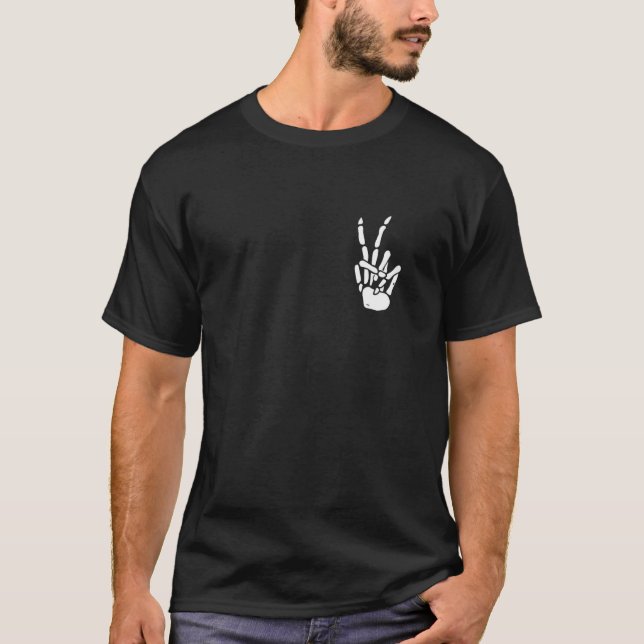 Camiseta Skeleton Sinal de Paz Pocket Skeleton Bones Pea (Frente)