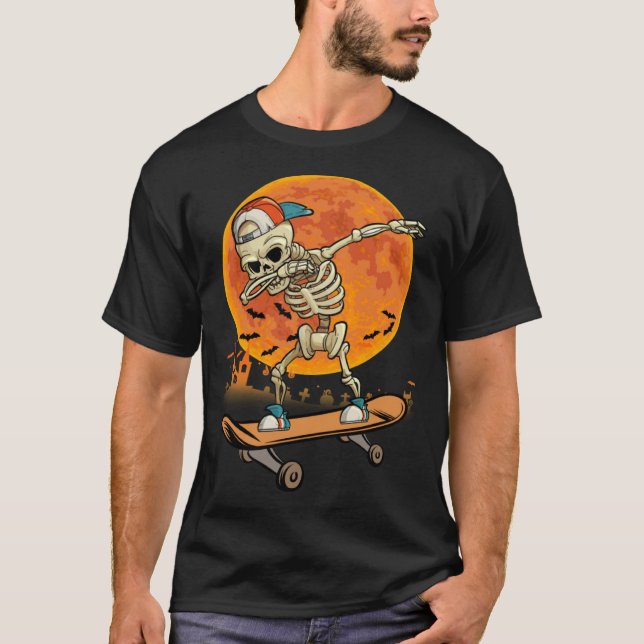 Camiseta Skeleton Skateboard Dabbing  Halloween Costume Gif (Frente)