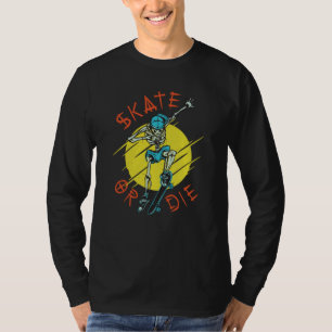 Camiseta Skeleton Skateboarder skate ou die