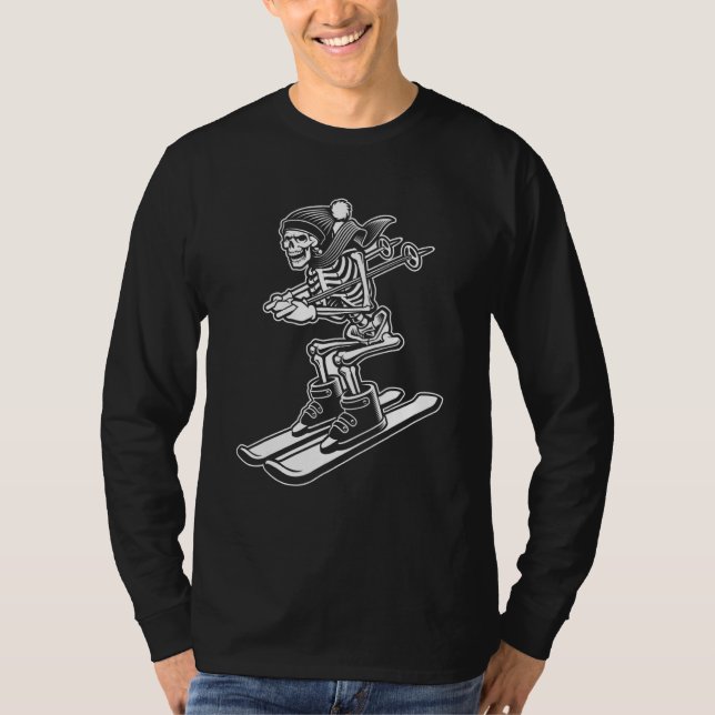 Camiseta Skeleton Skiing Lazy Halloween Costume Cool Skull  (Frente)