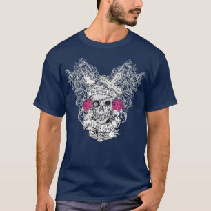 Camiseta Skeleton Skull Rosas Cross Bones - Rock And Roll T