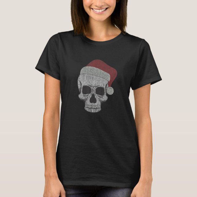 Camiseta Skeleton Skull Santa Hat Natal (Frente)