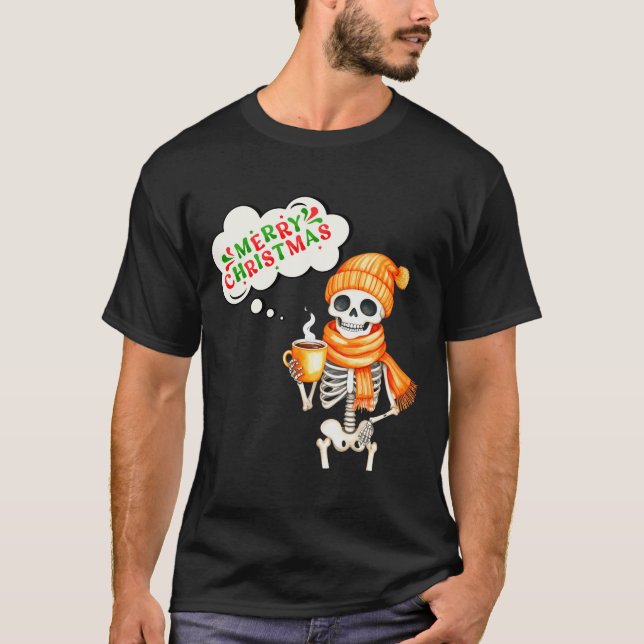 Camiseta Skeleton Speak Merry Christmas Waer F And Hold Cof (Frente)