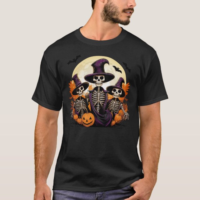Camiseta Skeleton Spookey Halloween Engraçado Skull & Pumpk (Frente)