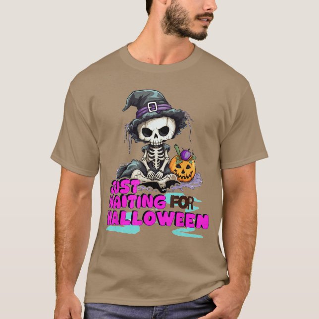 Camiseta Skeleton spooky vibe summer funny just waiting for (Frente)