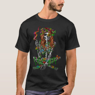 Camiseta Skeleton Stoner Smoking Weed Festival Psychedelic