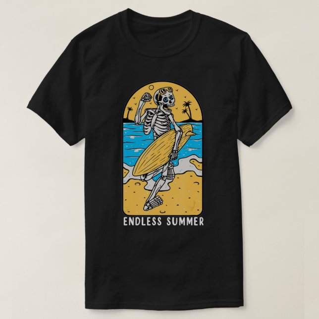Camiseta Skeleton Surfer Beach Surfing Surf Vintage Sk (Frente do Design)