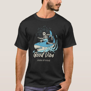 Camiseta Skeleton Surfing Blue Ocean Good Vibe