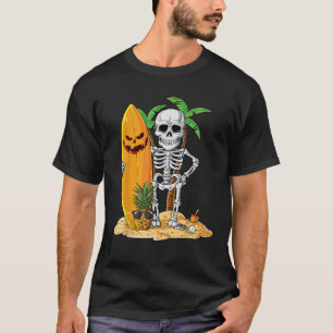 Camiseta Skeleton Surfing Halloween Hawaii Hawaii Homens Wo