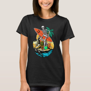 Camiseta Skeleton Surfing Jackolanterna Halloween Men Hawai