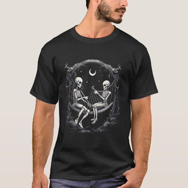 Camiseta Skeleton Swing Night Moon Halloween Skelet (Frente)