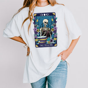 Camiseta Skeleton Tarot Aestético Blue Floral O Leitor