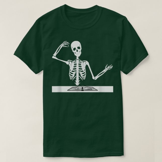 Camiseta Skeleton Teacher Book History T-Shirt (Frente do Design)