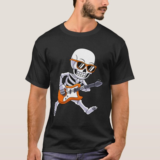 Camiseta Skeleton Tocando Guitarra Rock E Roll Boys Criança (Frente)