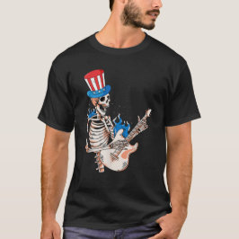 Camiseta Skeleton tocando violão 4 de julho Funny Patrioti