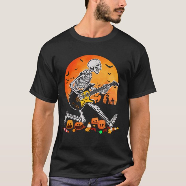 Camiseta Skeleton Tocando Violão Halloween Electric Ac (Frente)