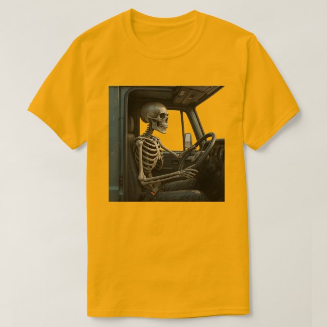 Camiseta Skeleton Truck Driver Basic T-Shirt (Frente do Design)