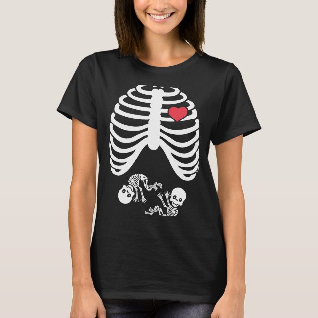 Camiseta Skeleton Twin Gravidez Halloween (Frente)