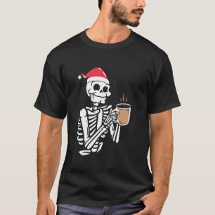 Camiseta Skeleton Veste o Bebendo Santa Hat Café Engraçado
