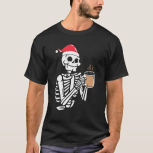 Camiseta Skeleton Veste o Bebendo Santa Hat Café Engraçado