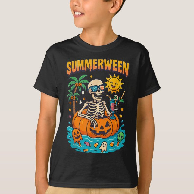 Camiseta Skeleton Vibes Chillin Num Flo De Abóbora (Frente)