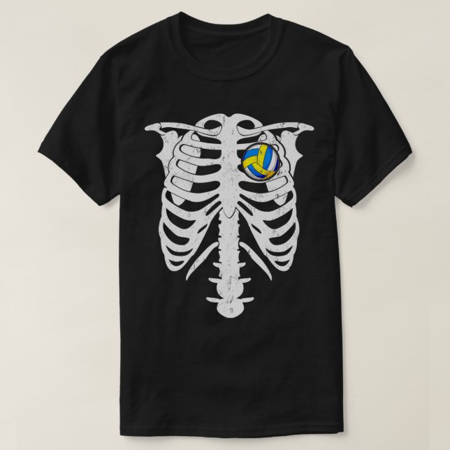 Camiseta Skeleton Voleibol Em Figurinha De Coração Antes Do (Frente do Design)
