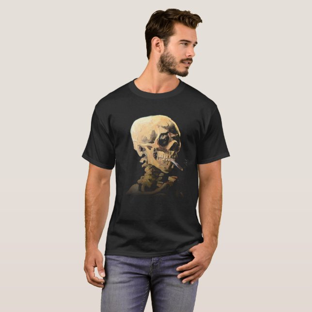 Camiseta Skeleton with Burning Cigarette - Van Gogh (Frente Completa)