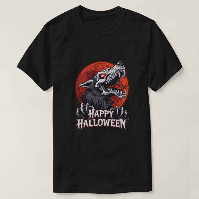 Camiseta Skeleton Wolf: Feliz Halloween (Frente do Design)
