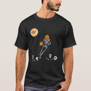 Camiseta Skeleton X-Ray Pumpkin Cabeça Jogando Basquete