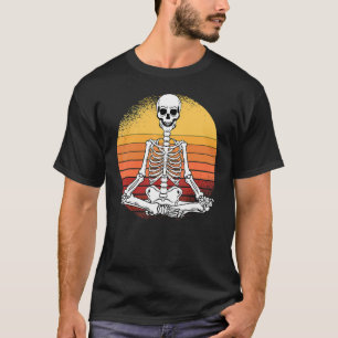 Camiseta Skeleton Yoga Lazy Halloween Costume Retro Meditat