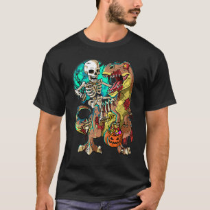Camiseta Skeleton Zombie Rex Halloween Crianças Pumpkin Din