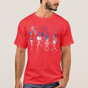 Camiseta Skeletons Dançando Julho Quarto Engraçado 4 De Jul