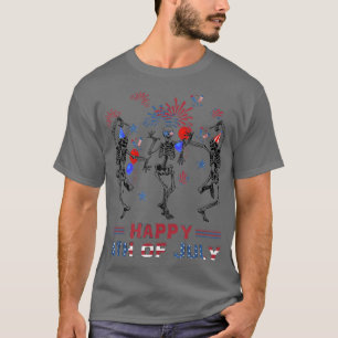 Camiseta Skeletons Dançantes Fireworks Feliz 4 de julho Pat