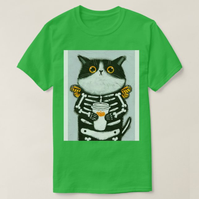 Camiseta Skellie Coffee Cat (Frente do Design)