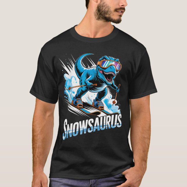 Camiseta Ski Dinosaur Winter Sport Skier Dino Funny Skiing  (Frente)