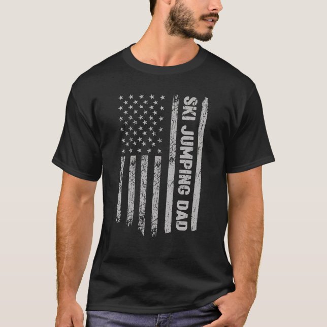 Camiseta Ski Jumping America Pai Flag Patriot Vintage (Frente)