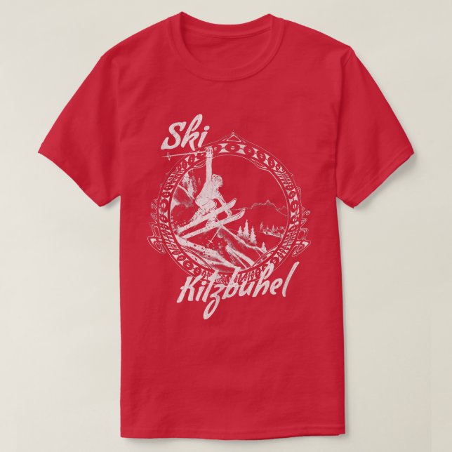 Camiseta Ski Kitzbuhel, Austria Vintage Snow Skiing Vacatio (Frente do Design)