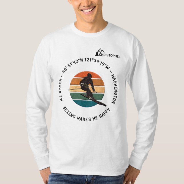 Camiseta Ski Mt. Baker, Washington - Man Skier, Black Text (Frente)