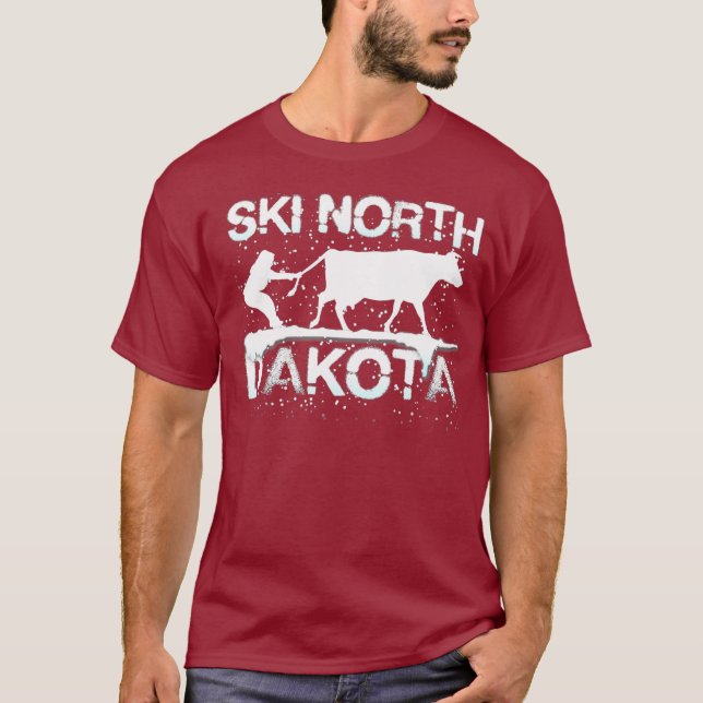 Camiseta Ski North Dakota State Cow Lover Farmer Skiing (Frente)