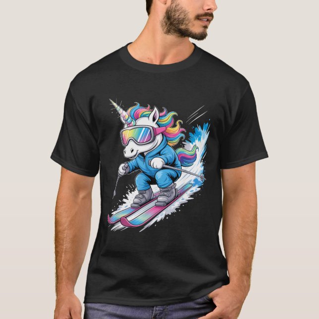 Camiseta Ski Unicorn Winter Sport Skier Funny Skiing _2  (Frente)