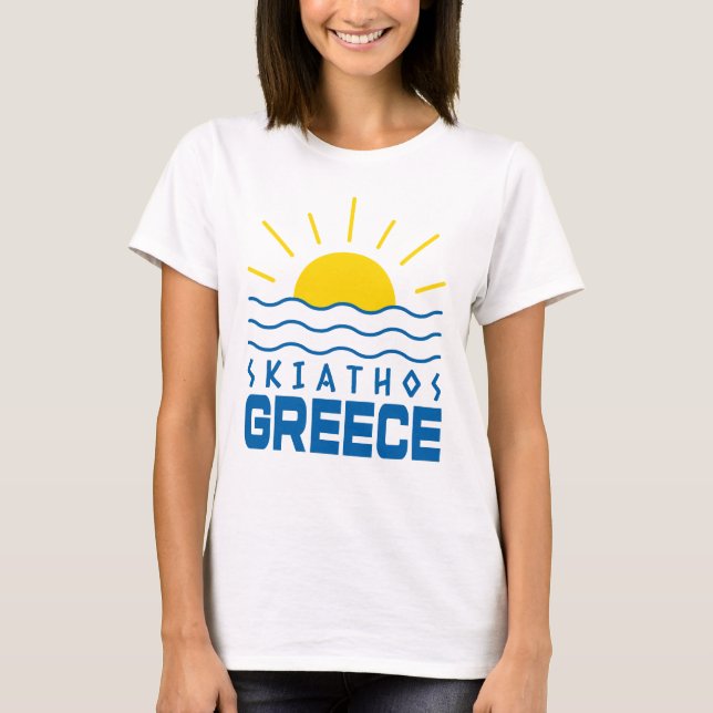 Camiseta Skiathos Grécia Sol e Ondas Marítimas Mulheres (Frente)