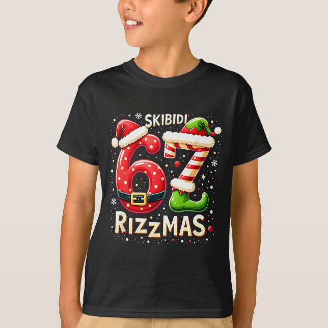 Camiseta Skibidi 67 Rizzmas Christmas Meme Funny Elf Santa  (Frente)