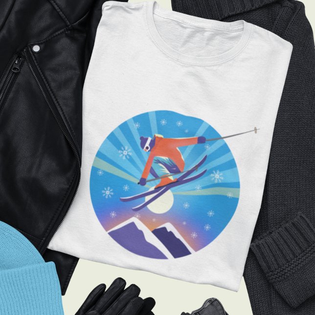 Camiseta Skier In Snowy Night Sky (Criador carregado)