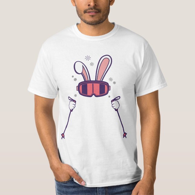 Camiseta Skiing Rabbit with Ski Poles and Ski Goggles Easte (Frente)