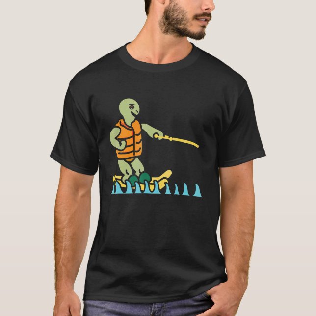 Camiseta Skiing Turtle Tortoise Skier Summer Sport Waterski (Frente)
